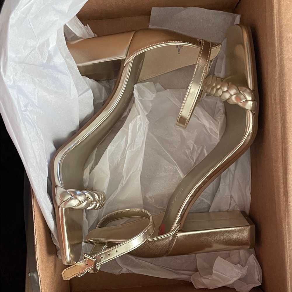 Nine West Gold Braided Strap Heels - Picture 2 of 5